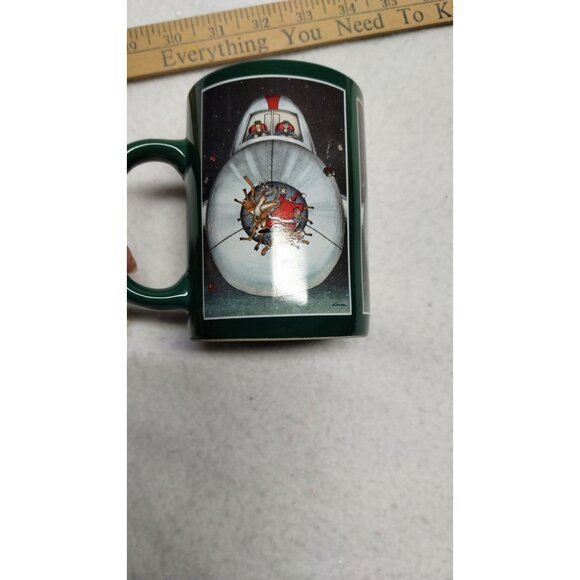 The Far Side Green Ceramic Mug by Gary Larson with Santa & Reindeer Design 1989‎ - Picture 6 of 7